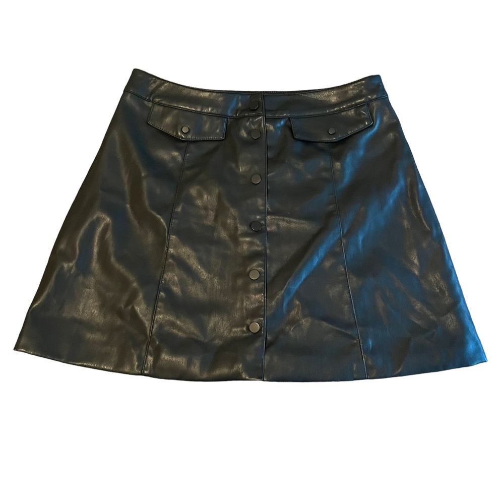 H&M Black Mini Short Skirt Size 8 Faux Leather Button Up A-line